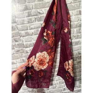 Oscar‎ de la Renta Silk Scarf Floral Burgundy Red Cream Women's Accessory